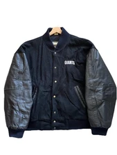 VINTAGE 90s NFL New York Giants Letterman Varsity Leather Jacket Black Mens XL