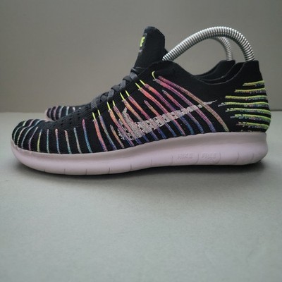 Nike Free Run Flyknit Black Multicolor Athletic Running Sneaker Women US 8.5