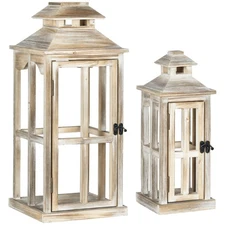 2 Pack 28"/20" Large Rustic Wooden Lantern Decorative, Indoor/Outdoor Lantern...