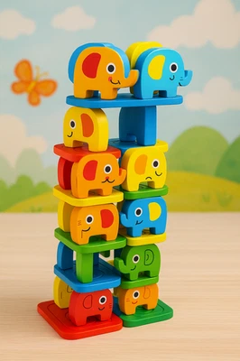 RB&G Elefanten Stapelspiel Holzspielzeug Lernspiel ab 3 Jahre Pädagogisches Spiel