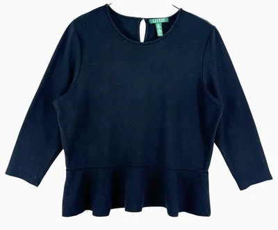 RALPH LAUREN Femme Blouse Noire À Manches Longues Col Rond Taille XL - Photo 1/4