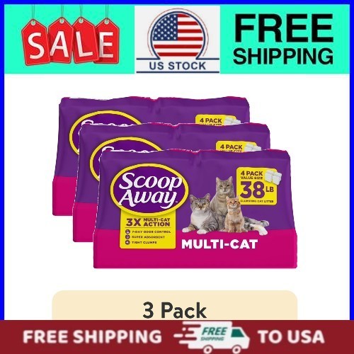 (3 pack) Scoop Away Multi Cat Litter With Meadow Fresh Scent, 38 lb. Box