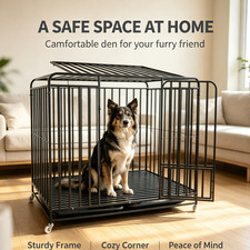 Heavy Duty Metal Dog Crate with Wheels  Pull Out Tray, Escape Proof Kennel
