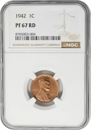 1942 Lincoln Cent 1c PF67 PR67 RD NGC 950514-37