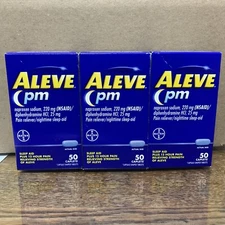 3x Aleve PM Nighttime Sleep-Aid Pain Reliever 50 Caplets Exp:  07/2025