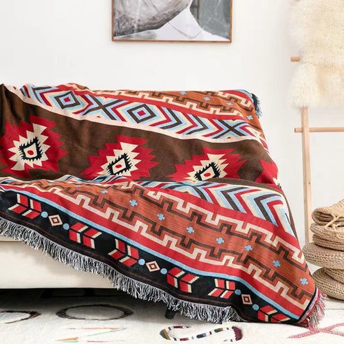 Outdoor Beach Picnic Blanket Striped Boho Linen Bed Blankets Sofa Rug Tassels - Picture 2 of 10
