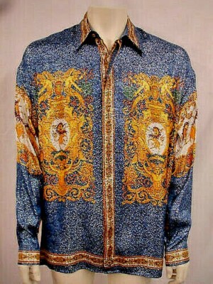 NWT MENS CREME DE SILK  METALLIC BLUE UNICORN 1044 SILK SHIRT XLARGE GREAT