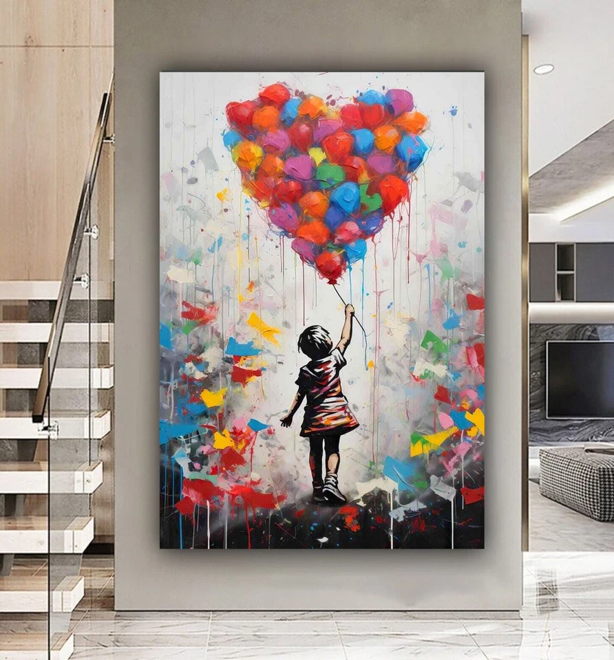 BANKSY STYLE BALLOON GIRL GRAFFITI STREET ART PRINTED CANVAS  OR POSTER PRINT