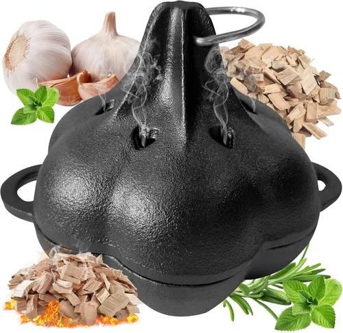 Cast Iron Smoker Box & Multi-Functional Roaster, Pre-Seasoned Dual Use for Gas/P