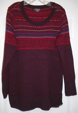 Eddie Bauer Women's Wool Blend Tunic Sweater Red Purple Fair Isle Nordic Sz L