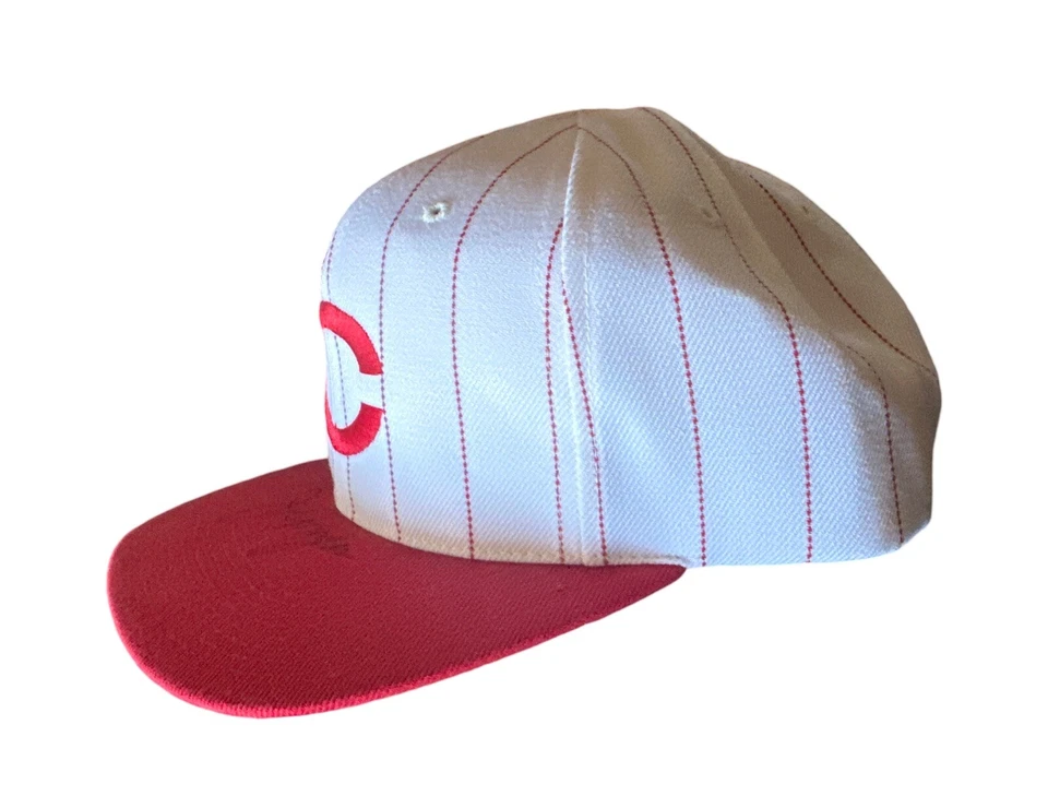 VTG Cincinnati Reds Joe Morgan Signed Sports Specialties Pinstriped SnapBack Hat - Image 2 of 4