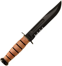 Ka-Bar USMC Fighter Serrated 1095 Carbon Steel Black Fixed Knife w/ Sheath 1218