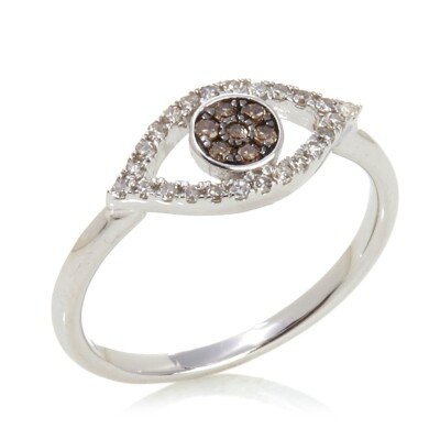 Raritäten Sterlingsilber Evil Eye weiß & champagner Diamant Vorsteckring Größe 7