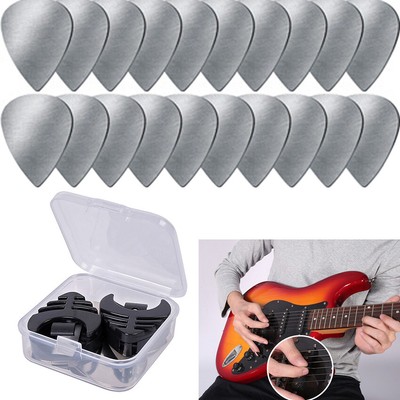 Für E-Gitarre Bass 20x Edelstahl Pick + 2x Pick Boxen + 1x Kunststoff Box