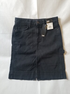 Lee Heritage Women's Black Denim Midi Work Skirt Carpenter Loop Size CA6 