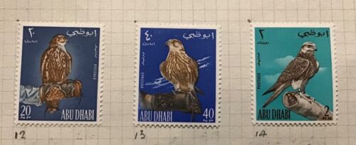 Abu Dhabi Stamps - Falconry  1965 Mint x3  on album page - Imagen 1 de 1