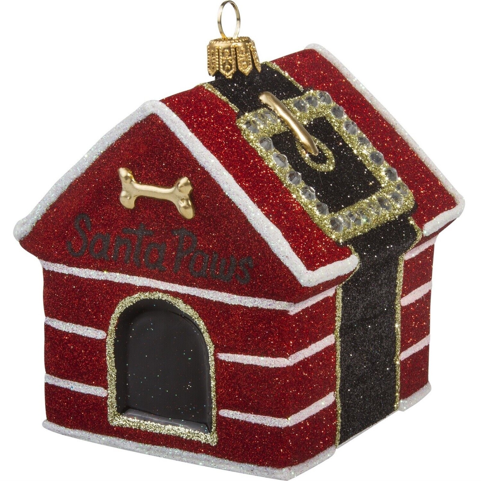 Santa Paws Dog House Polish Glass Christmas Tree Ornament Made in Poland Pet New