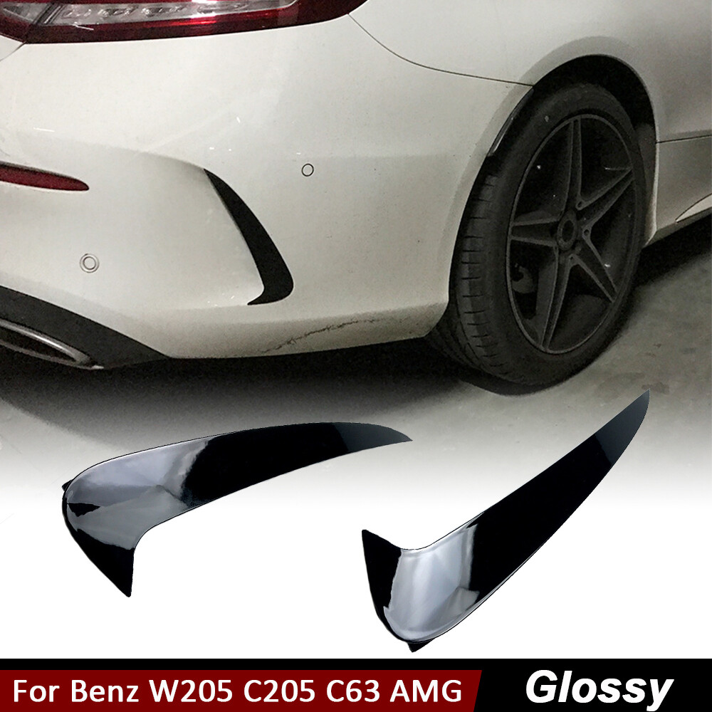 For Mercedes Benz W205 C205 C63  Coupe 2015-2019 Gloss Black Rear Bumper Fins