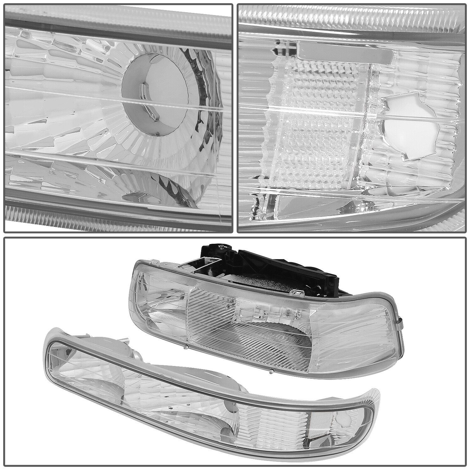 FOR 9902 CHEVY SILVERADO CHROME HOUSING HEADLAMP CLEAR BUMPER TURN