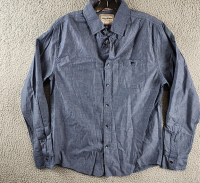 Flag & Anthem Button Up Shirt Men's S Navy Printed Patch Pocket Long Sleeve