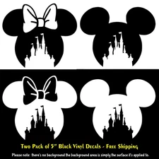 Minnie & Mickey Castle Two 5" White or Black Vinyl Decal Window Any Flat Surface