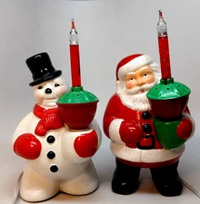 Bethany Lowe Christmas Ceramic SANTA & SNOWMAN Light Figure Tables top 8.5"