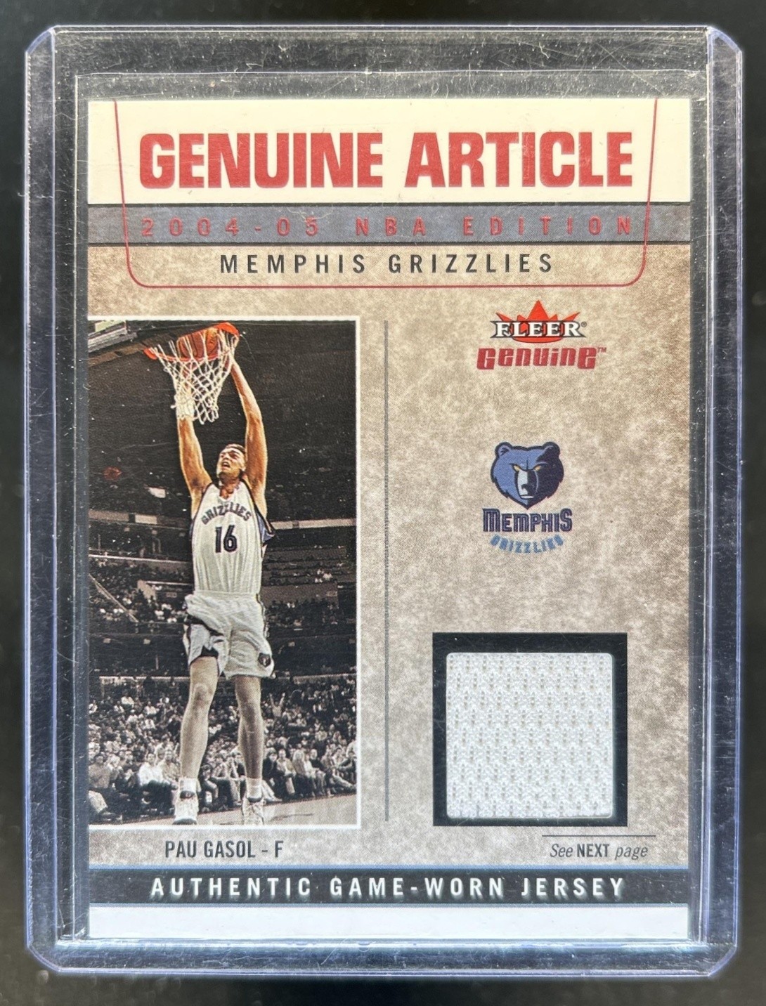 2004-05 Fleer Genuine Pau Gasol Article Game Used 149 Jersey #/149 Grizzlies