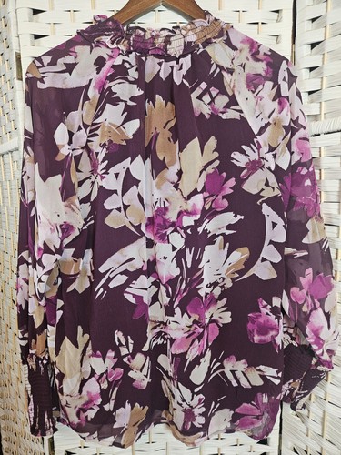 Calvin Klein Damen Blumen Top XL halbhoch Rüschen Ausschnitt Bloomcore Arbeit Büro - Bild 2 von 11
