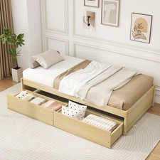 Twin Size Captain Bed w/ 2 Drawers Slats Support Twin Daybed Heavy Duty Wood