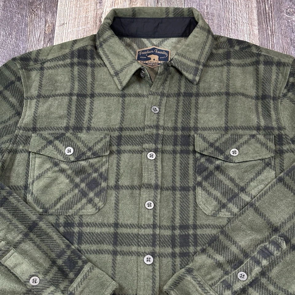 Freedom Foundry Fleece Plaid Shirt Green Black Soft Plush Button Up Men’s XL - Image 3 of 4