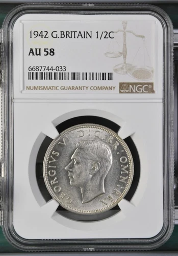 Great Britain 1/2 Crown 1942 NGC AU 58