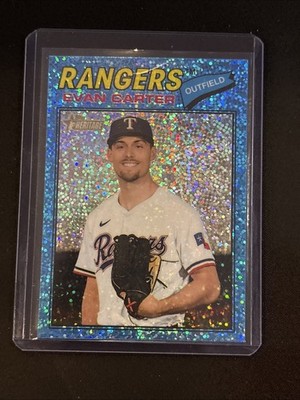  Evan Carter 2026 Topps Heritage #244 Chrome Light Blue Sparkle Refractor