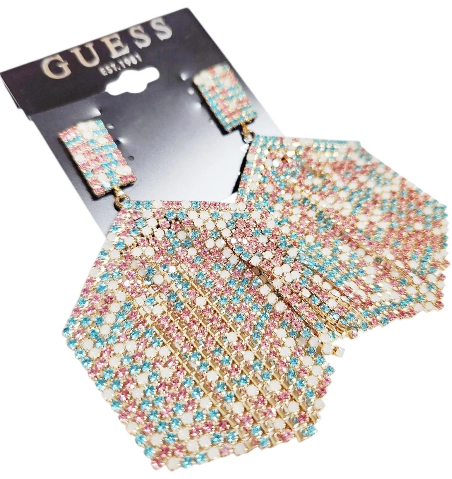 Pendientes araña hexagonales de cristal Guess rosa claro aguamarina ópalo blanco varios nuevos con etiquetas Foto 4 de 4