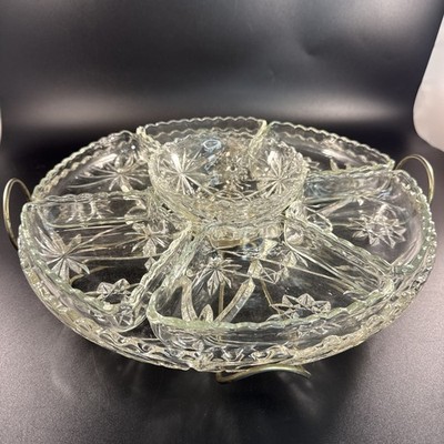 Early American Prescut Glass Star of David Clear Lazy Susan Anchor Hocking Works