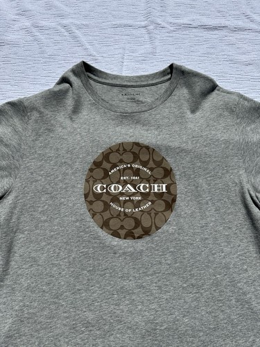 Coach Shirt Mens L Gray Signature Print Logo House Of Leather New York Designer - Picture 3 of 5