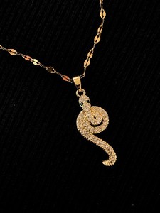 Authentic Gold-Plated Stainless Steel Pave CZ Coiled Serpent/Snake Pendant Necklace