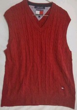 Vintage Tommy Hilfiger Sweater Vest men's large Red Cable Knit Preppy Flag 90s