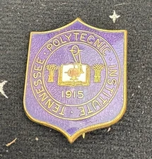 Vintage Tennessee Polytechnic Institute School Crest  Lapel Pin Metal 1.25" 1915