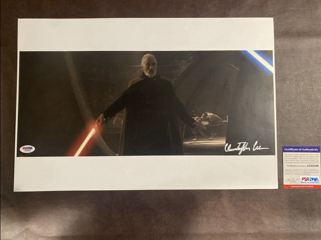 Christopher Lee Signed Star Wars Attack of the Clones 11x17 Autograph PSA/DNA