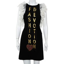 Dolce Gabbana Black Crepe Lace Detail Fashion Devotion Dress XS