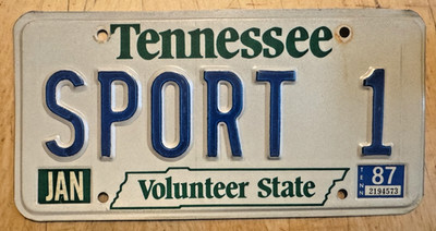 TENNESSEE VANITY LICENSE PLATE '' SPORT 1 '' TN SPORTS GYM BASKETBALL FOOTBALL