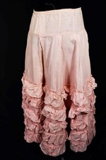 Rare Antique Edwardian Long French Pink Cotton Tiered Petticoat 27" Waist 33" L