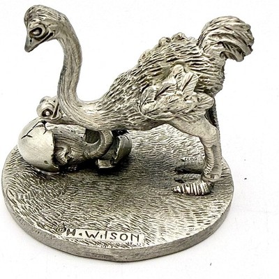 Hudson Pewter Ostrich Hatching Egg Figurine H Wilson Signed Vintage USA 702