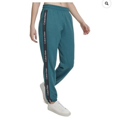 Calvin Klein Performance Womens Eco Fleece Logo Joggers Pants Teal Large NEW!