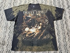 Vtg Y2K Disturbed Asylum Band Tee Concert Shirt All Over Print AOP Metal 2XL