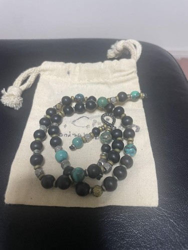 M.Cohen Beads Double Wrap Bracelet Turquoise Silver Ebony 46.8cm Used - Picture 1 of 3