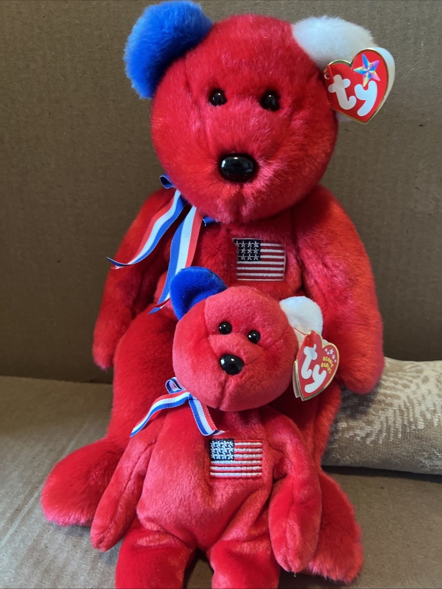 RARE” Ty Beanie Buddies/Babies RED WHITE & BLUE “AMERICA” 3-Pc SET