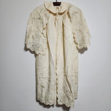 Antique Victorian White Eyelet Embroidery Christening Gown Baby Dress Robe Silk