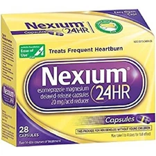 Nexium Capsules, 24 Hour Heartburn Relief. 28 Caps, Exp 1/2027+ box cut