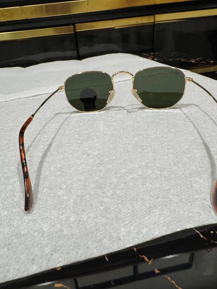 Óculos de sol Ray-Ban RB3548 hexagonal armação plana dourada prata lentes clássicas - Imagem 3 de 4